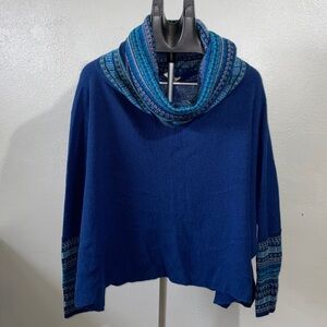 Simply Natural Designs 100% Baby Alpaca Cowl Neck Blue Dolman Knit Sweater Warm